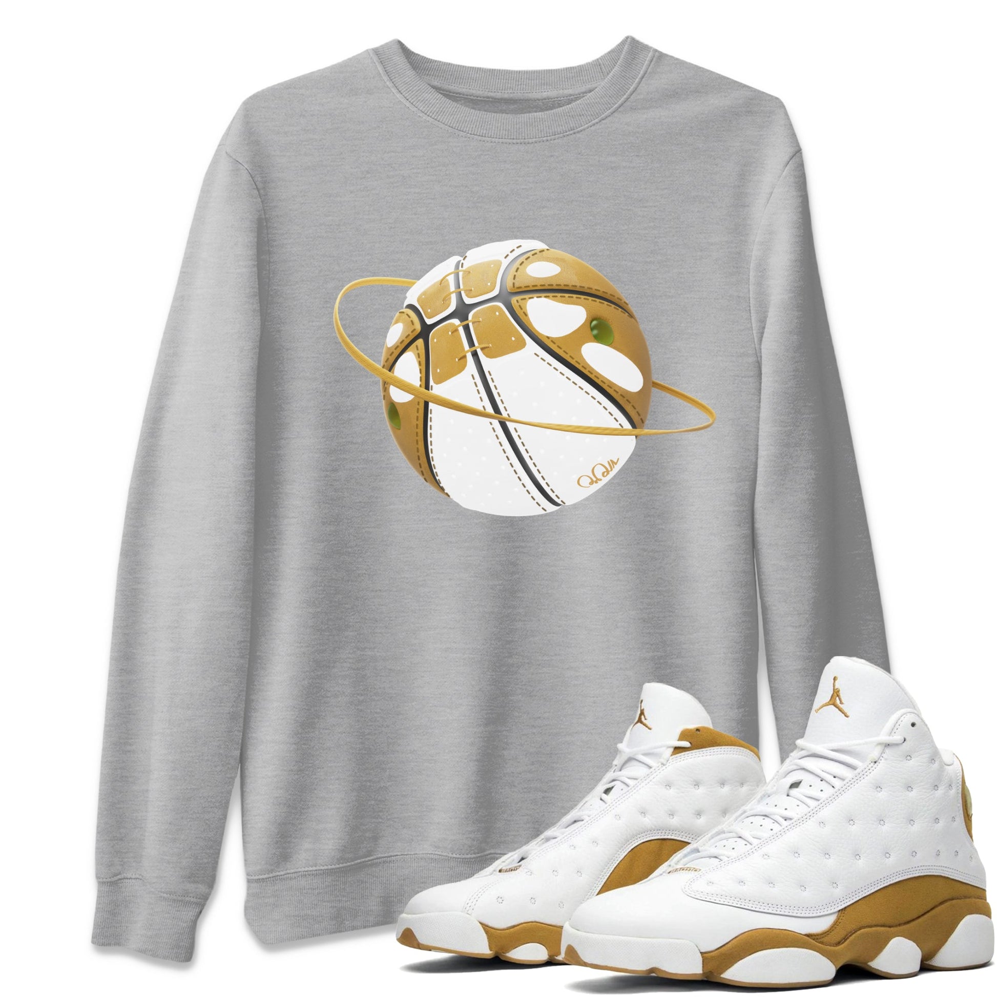 Air Jordan 13 Wheat Sneaker Match Tees Basketball Planet Sneaker Tees AJ13 Wheat Sneaker Release Tees Unisex Shirts Heather Grey 1