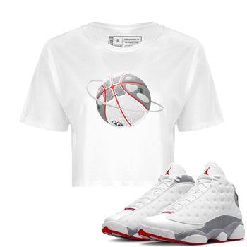 Air Jordan 13 Wolf Grey Sneaker Match Tees Basketball Planet Sneaker Tees AJ13 Wolf Grey Sneaker Release Tees Women's Shirts White 1