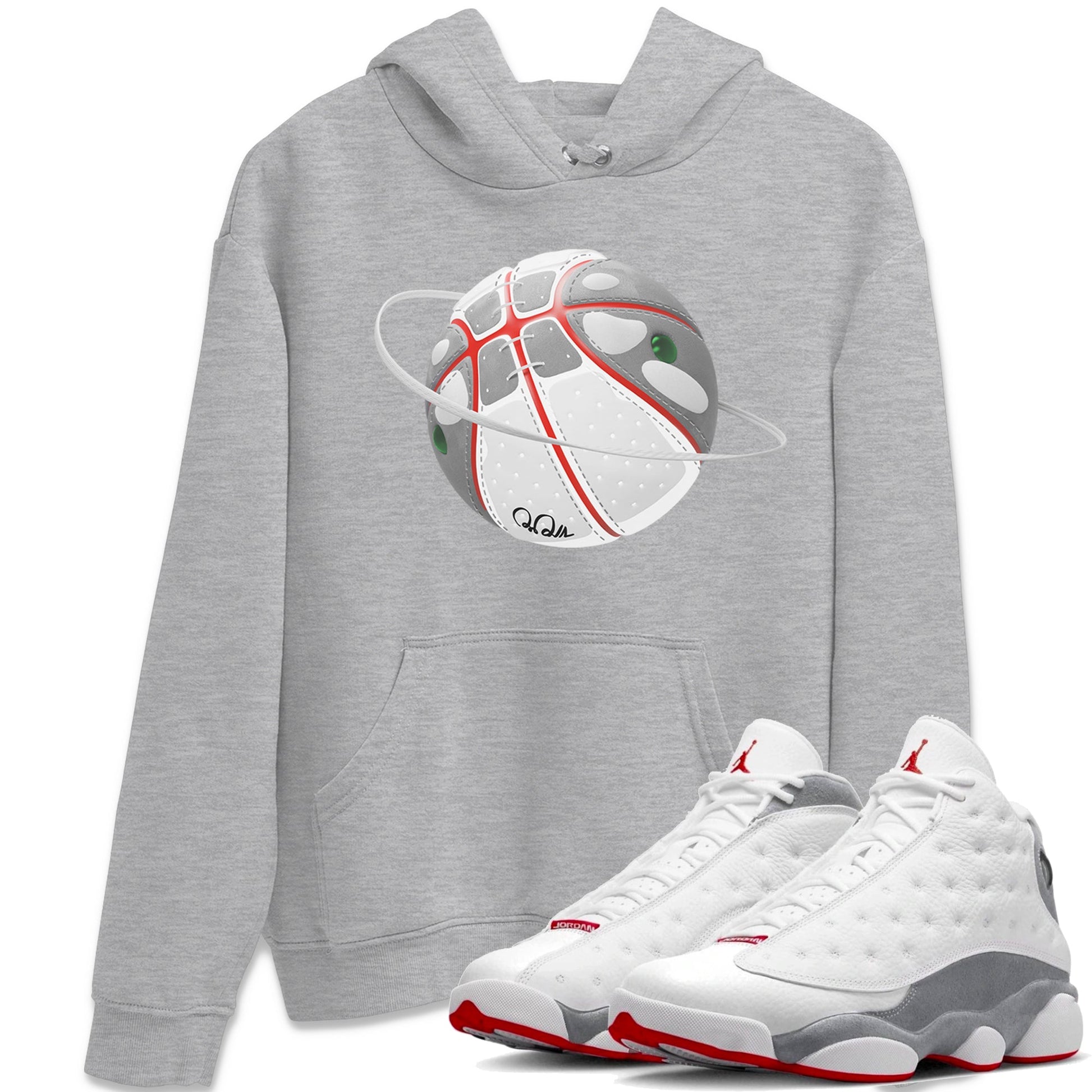 Air Jordan 13 Wolf Grey Sneaker Match Tees Basketball Planet Sneaker Tees AJ13 Wolf Grey Sneaker Release Tees Unisex Shirts Heather Grey 1