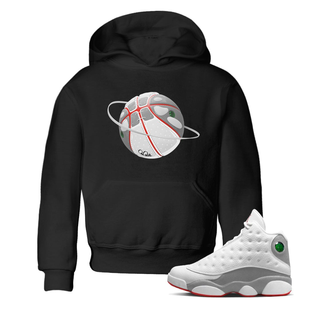 Air Jordan 13 Wolf Grey Sneaker Match Tees Basketball Planet Sneaker Tees AJ13 Wolf Grey Sneaker Release Tees Kids Shirts Black 1