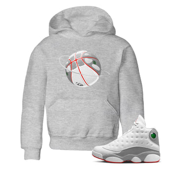 Air Jordan 13 Wolf Grey Sneaker Match Tees Basketball Planet Sneaker Tees AJ13 Wolf Grey Sneaker Release Tees Kids Shirts Heather Grey 1