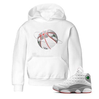 Air Jordan 13 Wolf Grey Sneaker Match Tees Basketball Planet Sneaker Tees AJ13 Wolf Grey Sneaker Release Tees Kids Shirts White 1