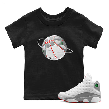 Air Jordan 13 Wolf Grey Sneaker Match Tees Basketball Planet Sneaker Tees AJ13 Wolf Grey Sneaker Release Tees Kids Shirts Black 1