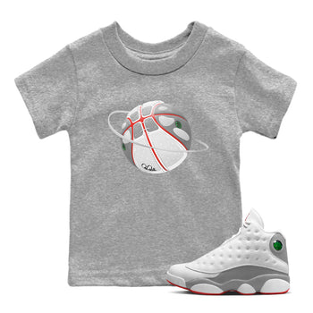 Air Jordan 13 Wolf Grey Sneaker Match Tees Basketball Planet Sneaker Tees AJ13 Wolf Grey Sneaker Release Tees Kids Shirts Heather Grey 1