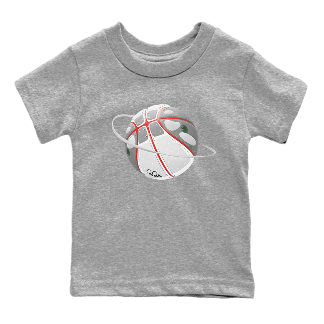Air Jordan 13 Wolf Grey Sneaker Match Tees Basketball Planet Sneaker Tees AJ13 Wolf Grey Sneaker Release Tees Kids Shirts Heather Grey 2