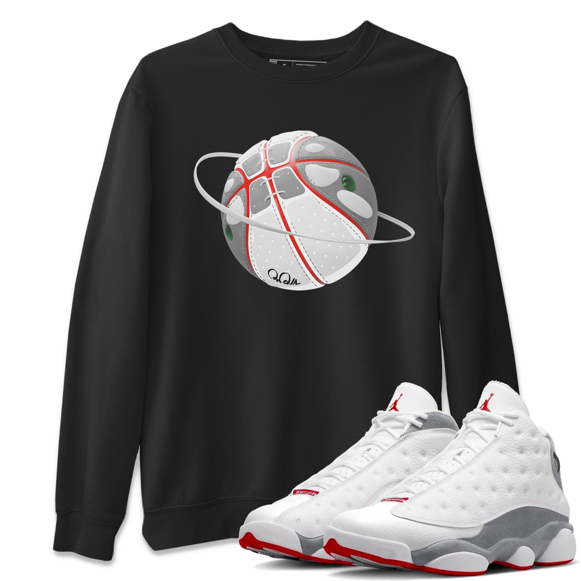 Air Jordan 13 Wolf Grey Sneaker Match Tees Basketball Planet Sneaker Tees AJ13 Wolf Grey Sneaker Release Tees Unisex Shirts Black 1