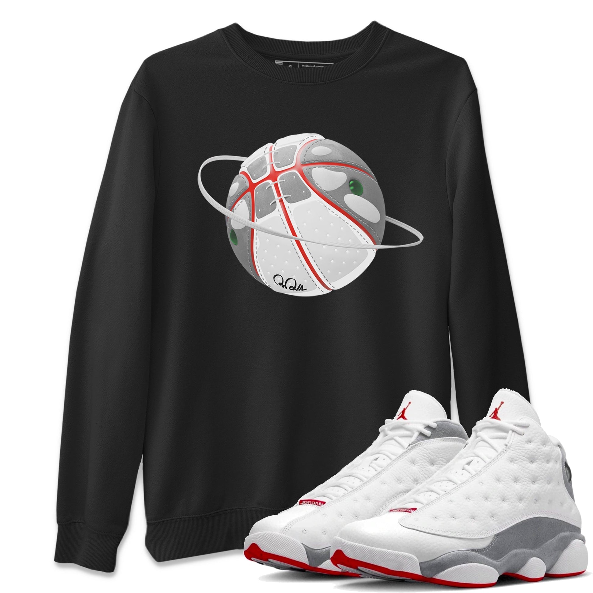 Air Jordan 13 Wolf Grey Sneaker Match Tees Basketball Planet Sneaker Tees AJ13 Wolf Grey Sneaker Release Tees Unisex Shirts Black 1