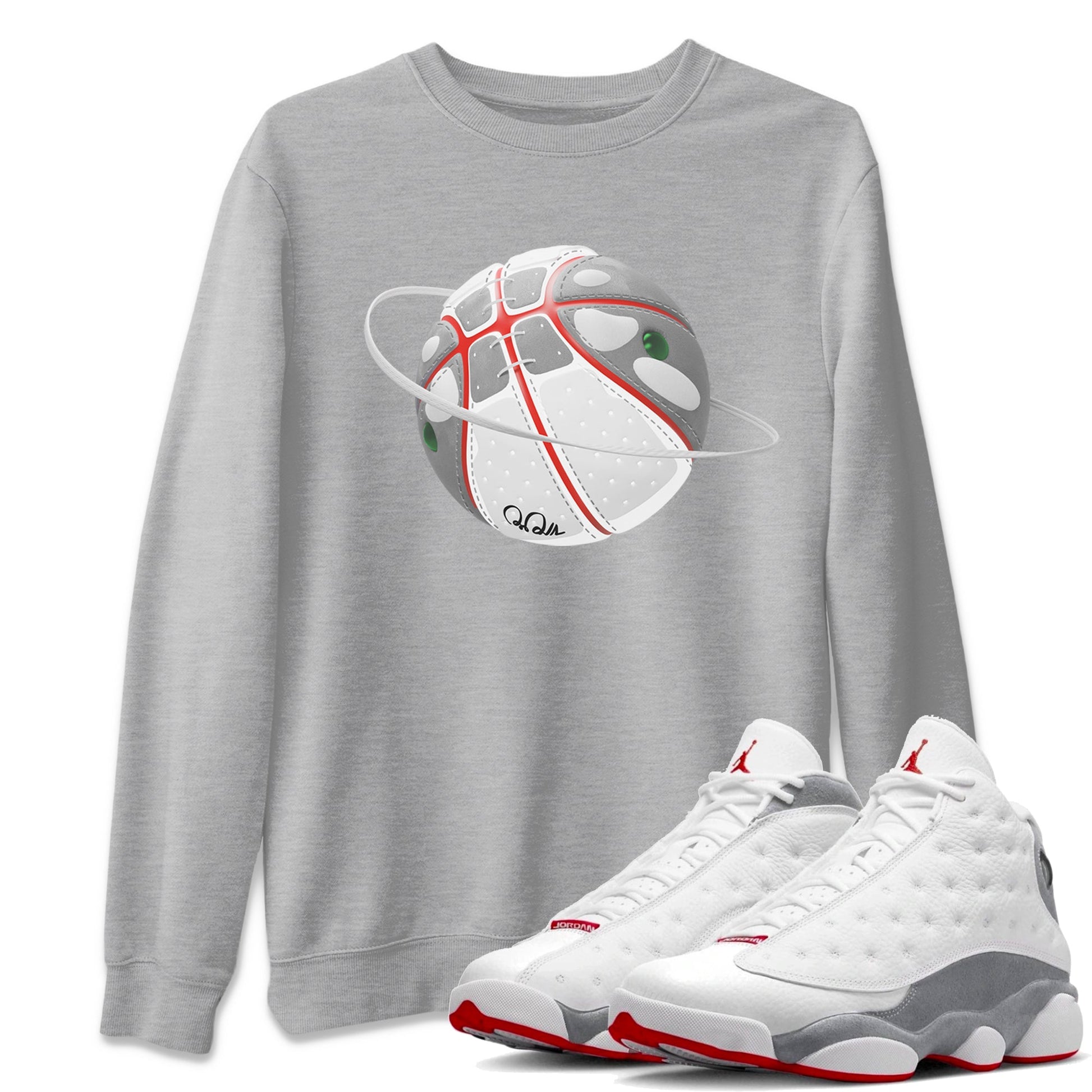 Air Jordan 13 Wolf Grey Sneaker Match Tees Basketball Planet Sneaker Tees AJ13 Wolf Grey Sneaker Release Tees Unisex Shirts Heather Grey 1