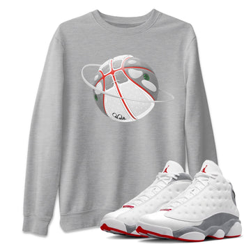 Air Jordan 13 Wolf Grey Sneaker Match Tees Basketball Planet Sneaker Tees AJ13 Wolf Grey Sneaker Release Tees Unisex Shirts Heather Grey 1