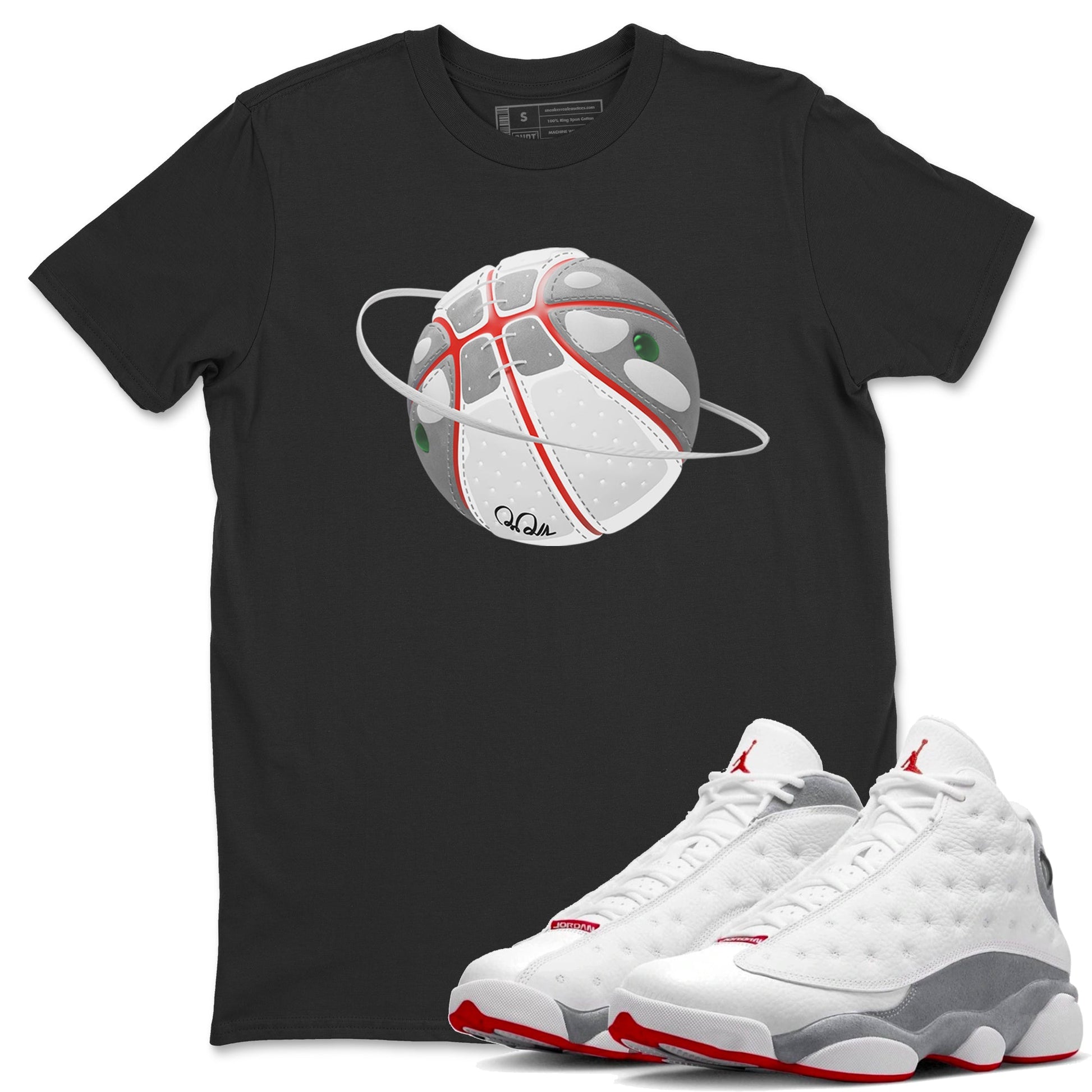 Air Jordan 13 Wolf Grey Sneaker Match Tees Basketball Planet Sneaker Tees AJ13 Wolf Grey Sneaker Release Tees Unisex Shirts Black 1