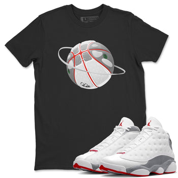 Air Jordan 13 Wolf Grey Sneaker Match Tees Basketball Planet Sneaker Tees AJ13 Wolf Grey Sneaker Release Tees Unisex Shirts Black 1