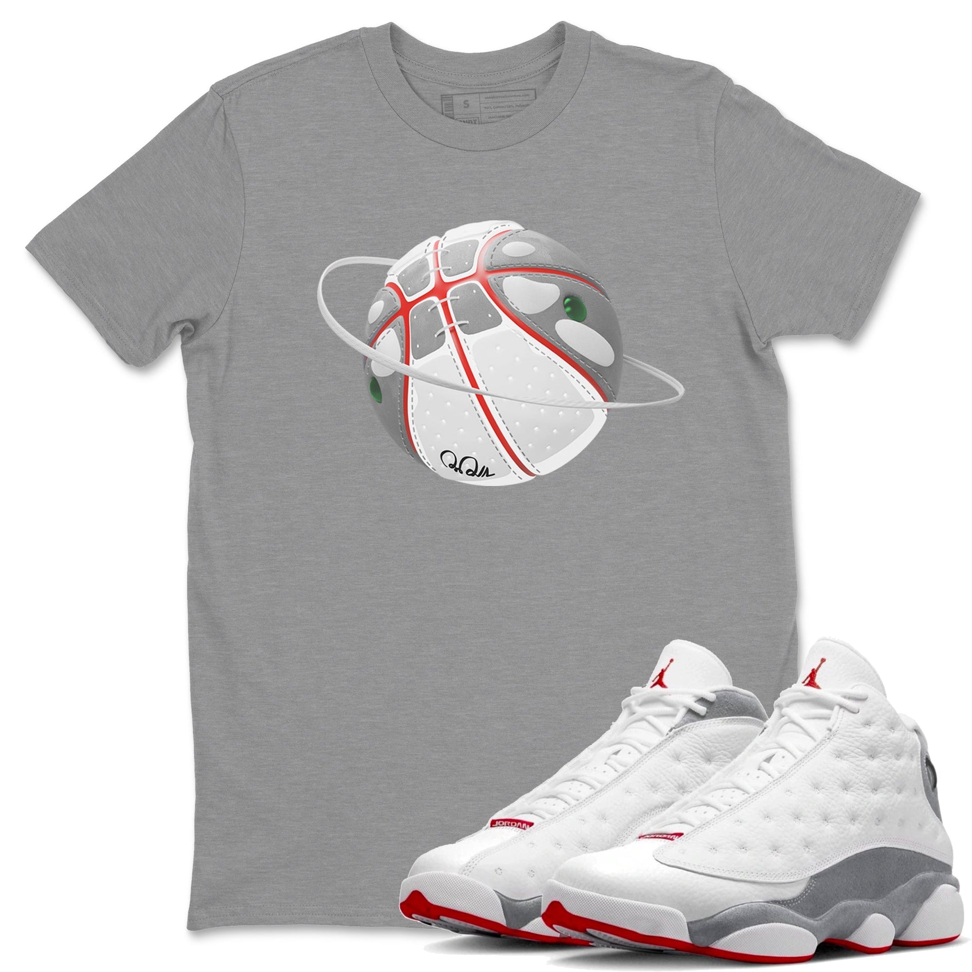 Air Jordan 13 Wolf Grey Sneaker Match Tees Basketball Planet Sneaker Tees AJ13 Wolf Grey Sneaker Release Tees Unisex Shirts Heather Grey 1