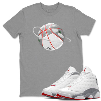 Air Jordan 13 Wolf Grey Sneaker Match Tees Basketball Planet Sneaker Tees AJ13 Wolf Grey Sneaker Release Tees Unisex Shirts Heather Grey 1