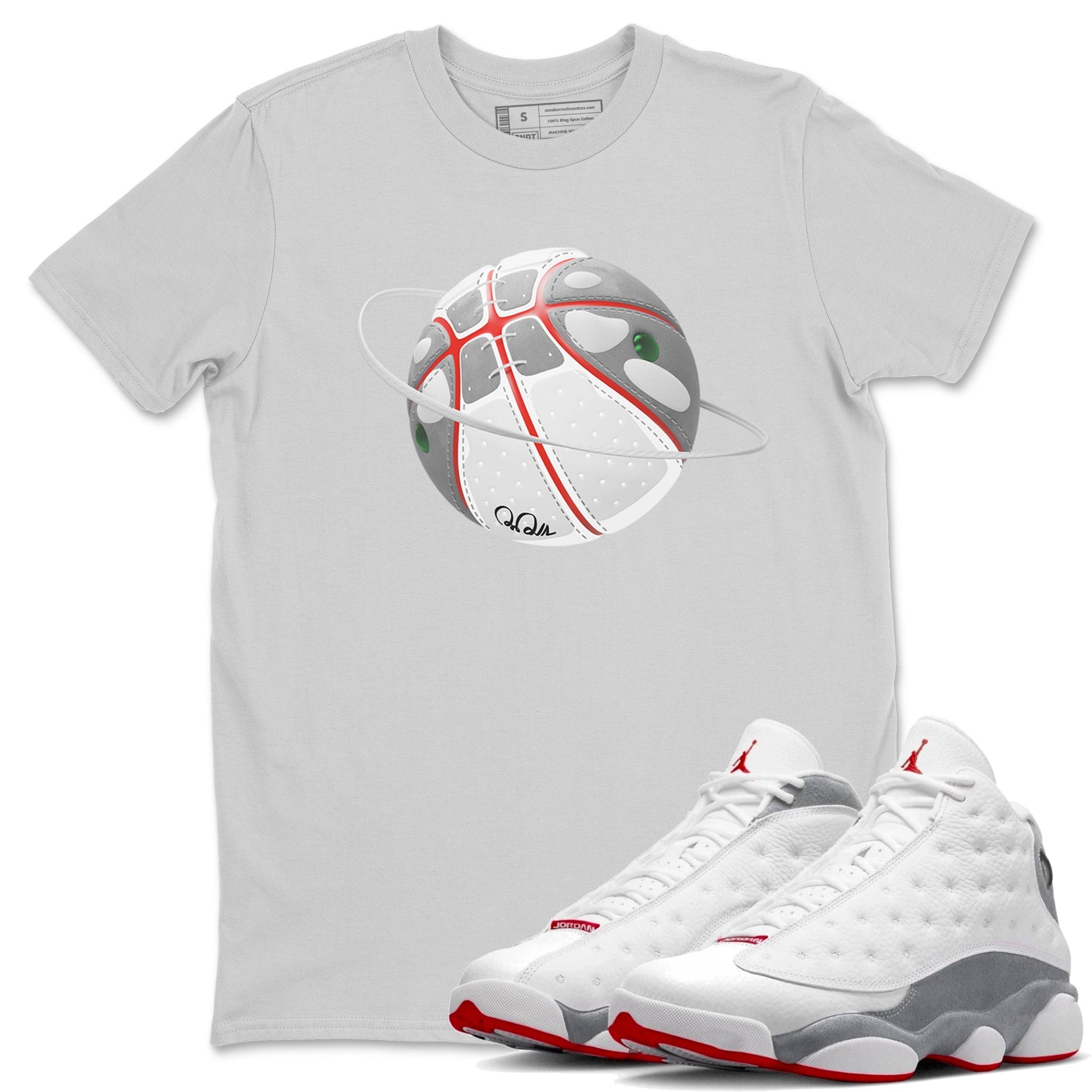 Air Jordan 13 Wolf Grey Sneaker Match Tees Basketball Planet Sneaker Tees AJ13 Wolf Grey Sneaker Release Tees Unisex Shirts Silver 1