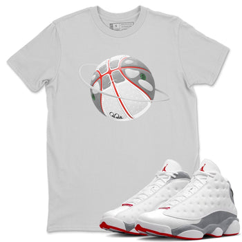 Air Jordan 13 Wolf Grey Sneaker Match Tees Basketball Planet Sneaker Tees AJ13 Wolf Grey Sneaker Release Tees Unisex Shirts Silver 1