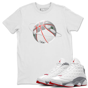 Air Jordan 13 Wolf Grey Sneaker Match Tees Basketball Planet Sneaker Tees AJ13 Wolf Grey Sneaker Release Tees Unisex Shirts White 1