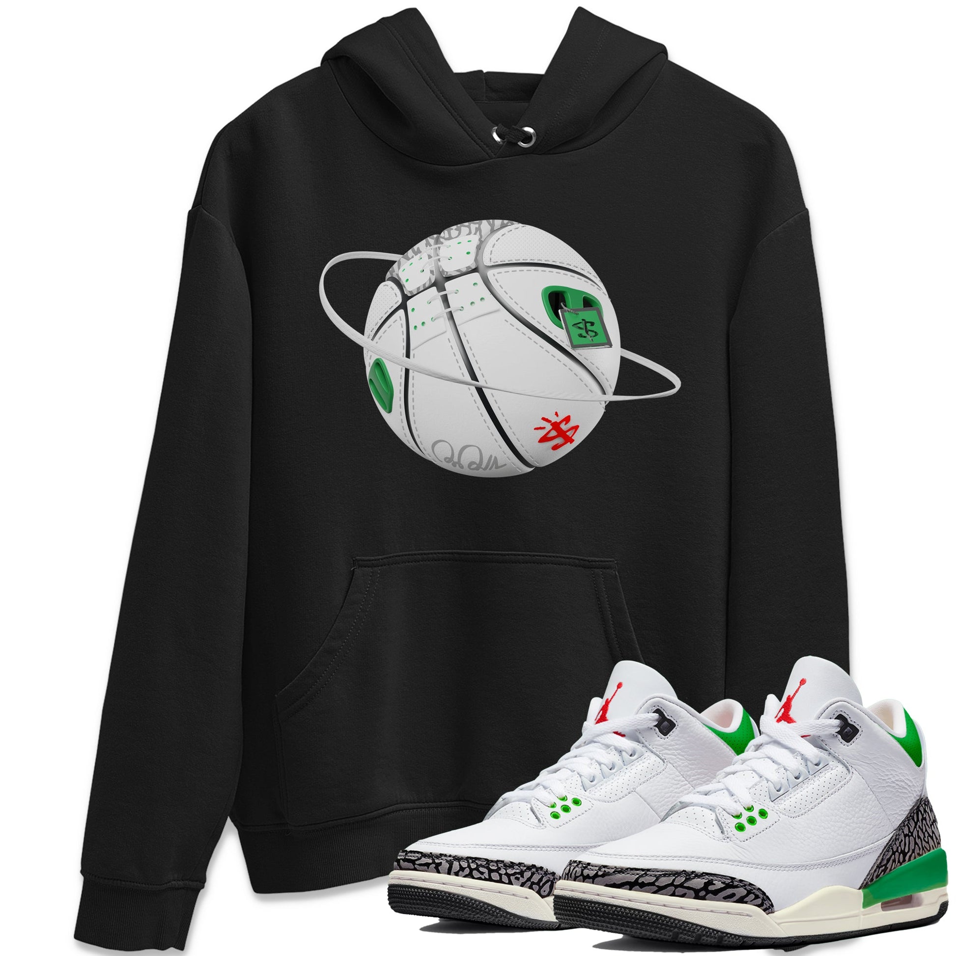 Air Jordan 3 Lucky Green Sneaker Match Tees Basketball Planet Sneaker Tees AJ3 Lucky Green Sneaker Release Tees Unisex Shirts Black 1