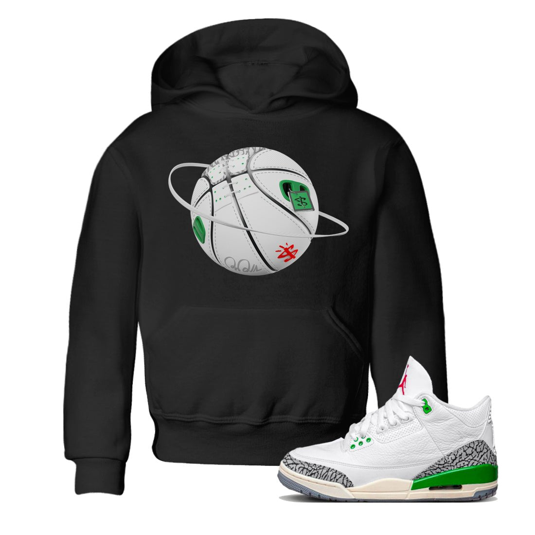 Air Jordan 3 Lucky Green Sneaker Match Tees Basketball Planet Sneaker Tees AJ3 Lucky Green Sneaker Release Tees Kids Shirts Black 1