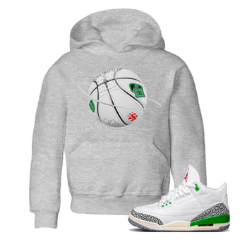 Air Jordan 3 Lucky Green Sneaker Match Tees Basketball Planet Sneaker Tees AJ3 Lucky Green Sneaker Release Tees Kids Shirts Heather Grey 1