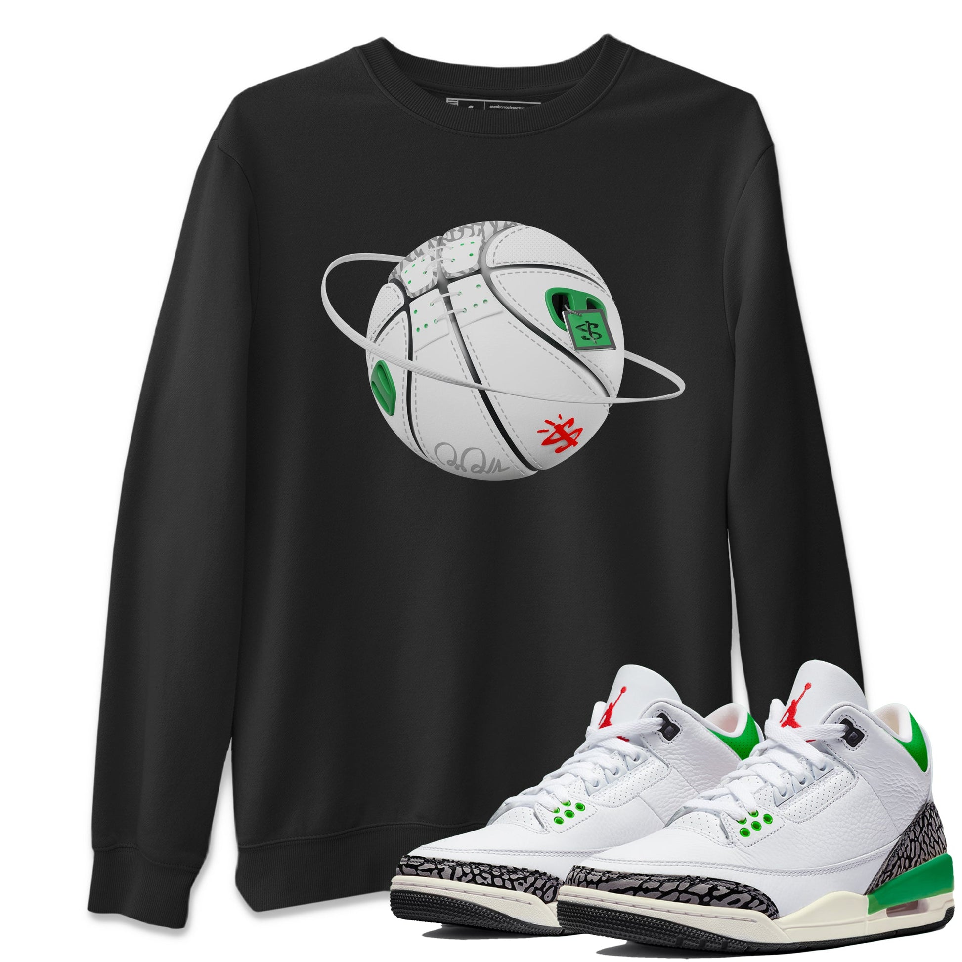 Air Jordan 3 Lucky Green Sneaker Match Tees Basketball Planet Sneaker Tees AJ3 Lucky Green Sneaker Release Tees Unisex Shirts Black 1