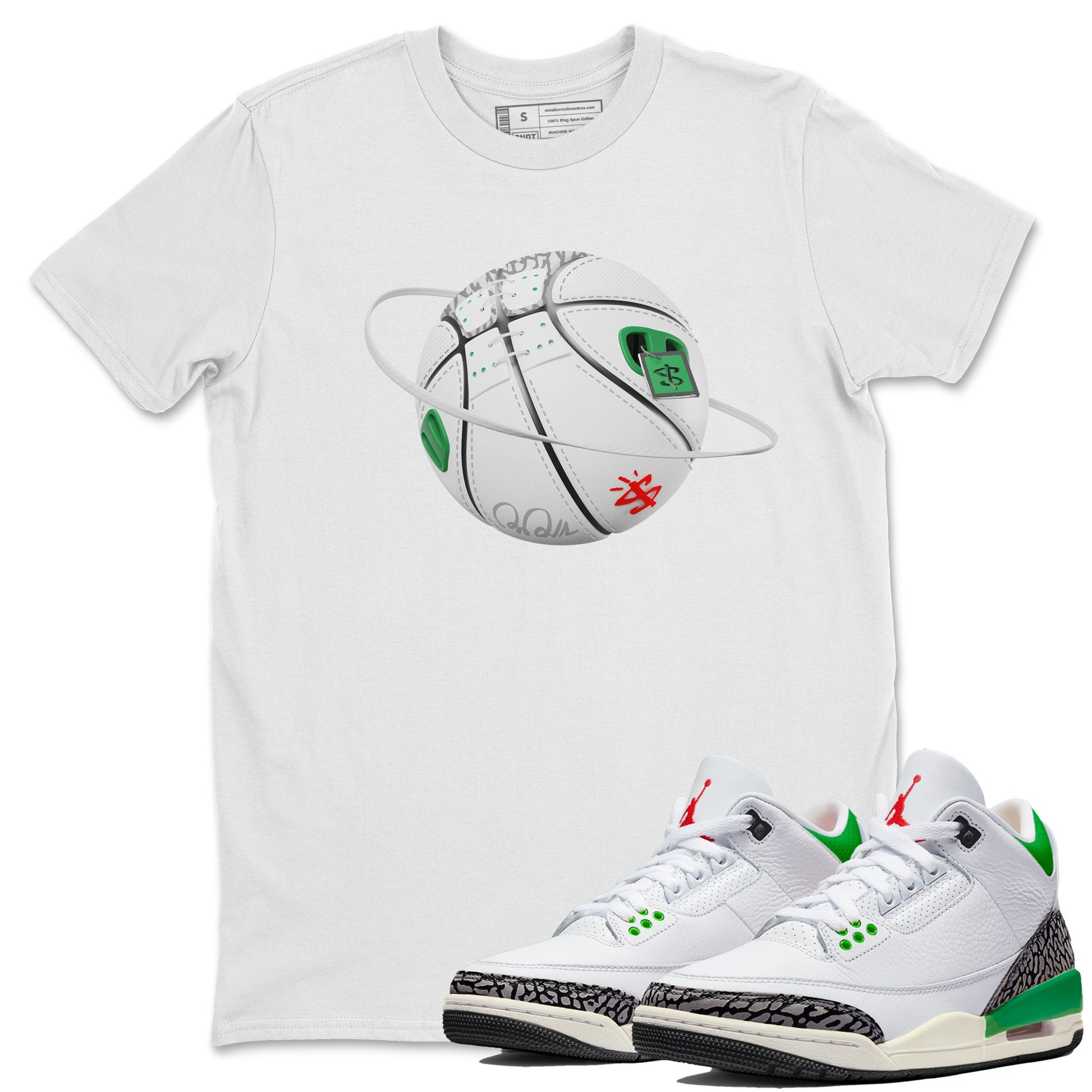 Air Jordan 3 Lucky Green Sneaker Match Tees Basketball Planet Sneaker Tees AJ3 Lucky Green Sneaker Release Tees Unisex Shirts White 1