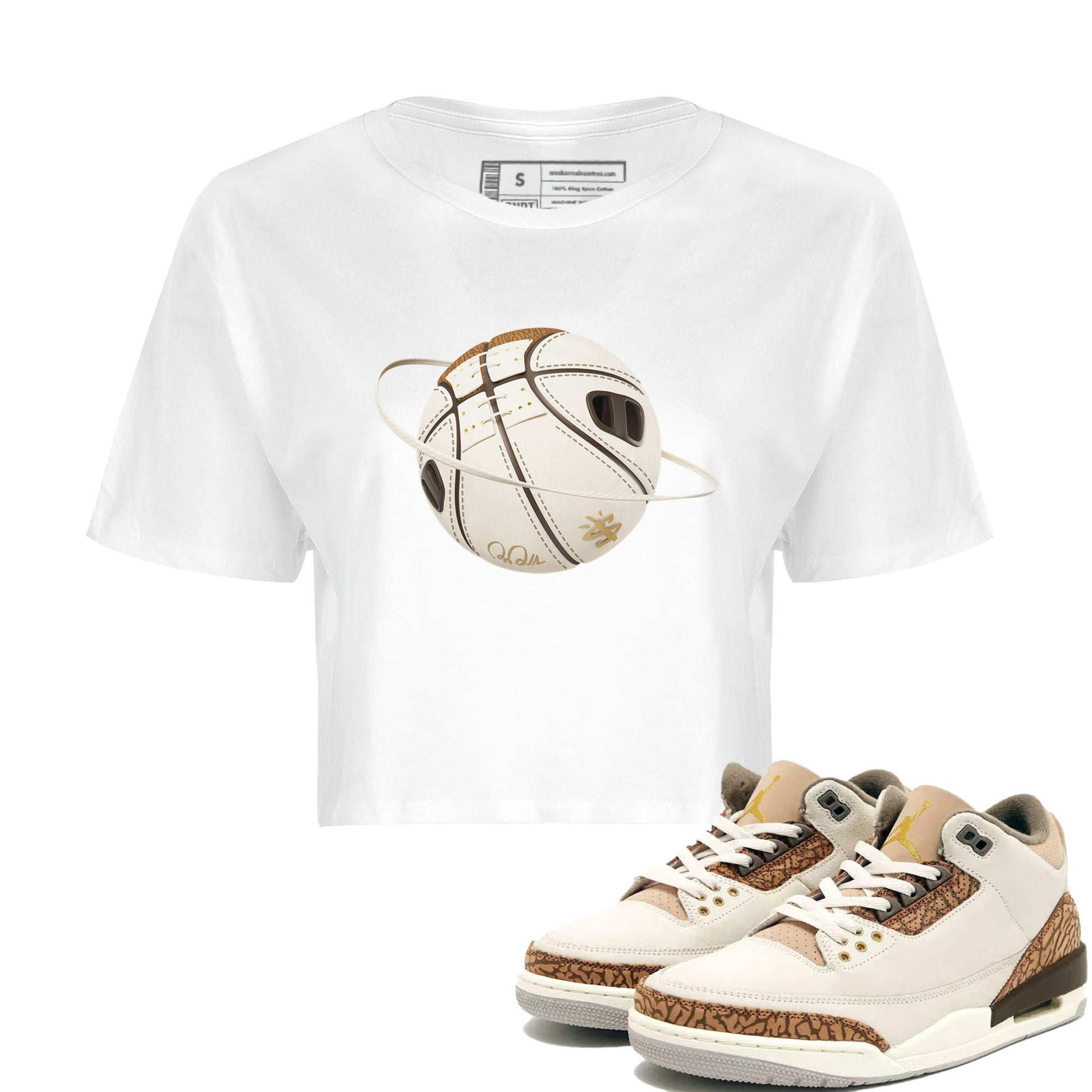 Air Jordan 3 Palomino Sneaker Match Tees Basketball Planet Sneaker Tees AJ3 Palomino Sneaker Release Tees Women's Shirts White 1