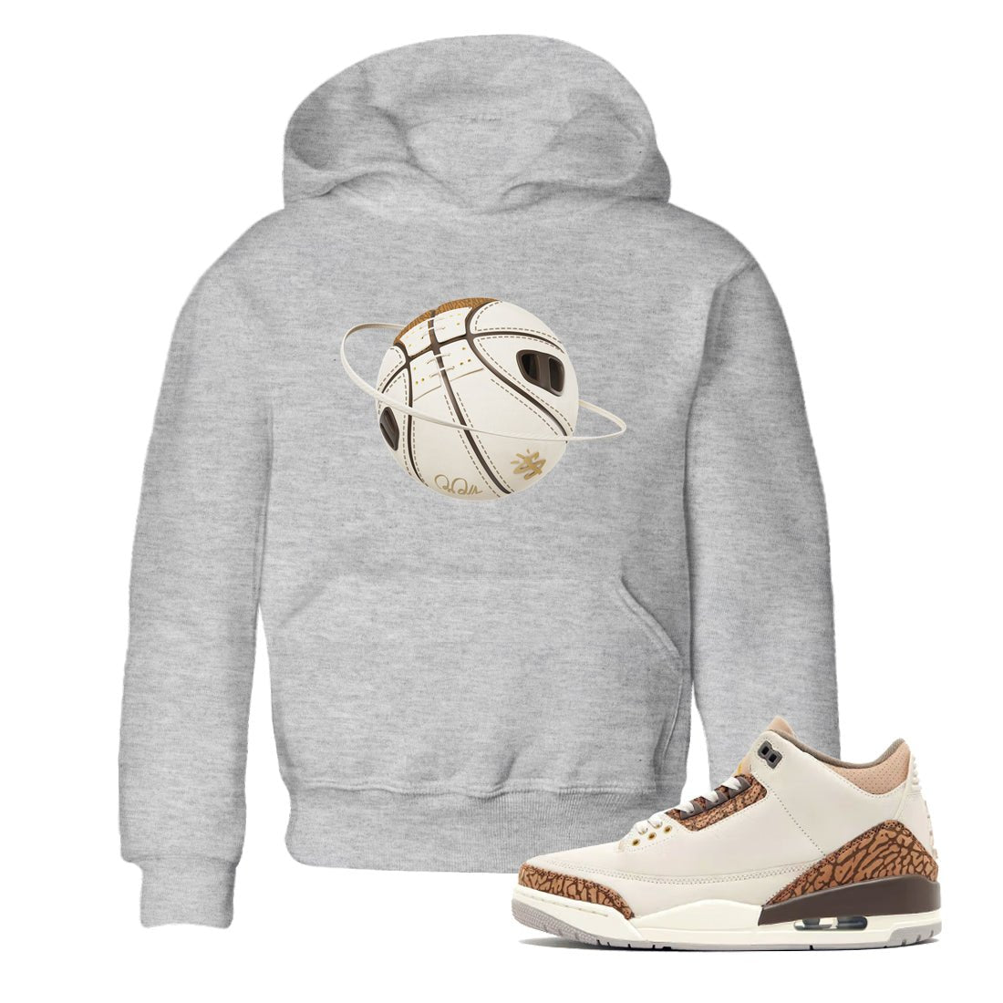 Air Jordan 3 Palomino Sneaker Match Tees Basketball Planet Sneaker Tees AJ3 Palomino Sneaker Release Tees Kids Shirts Heather Grey 1