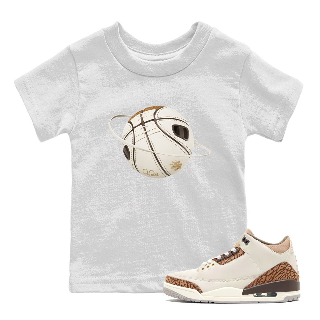 Air Jordan 3 Palomino Sneaker Match Tees Basketball Planet Sneaker Tees AJ3 Palomino Sneaker Release Tees Kids Shirts White 1