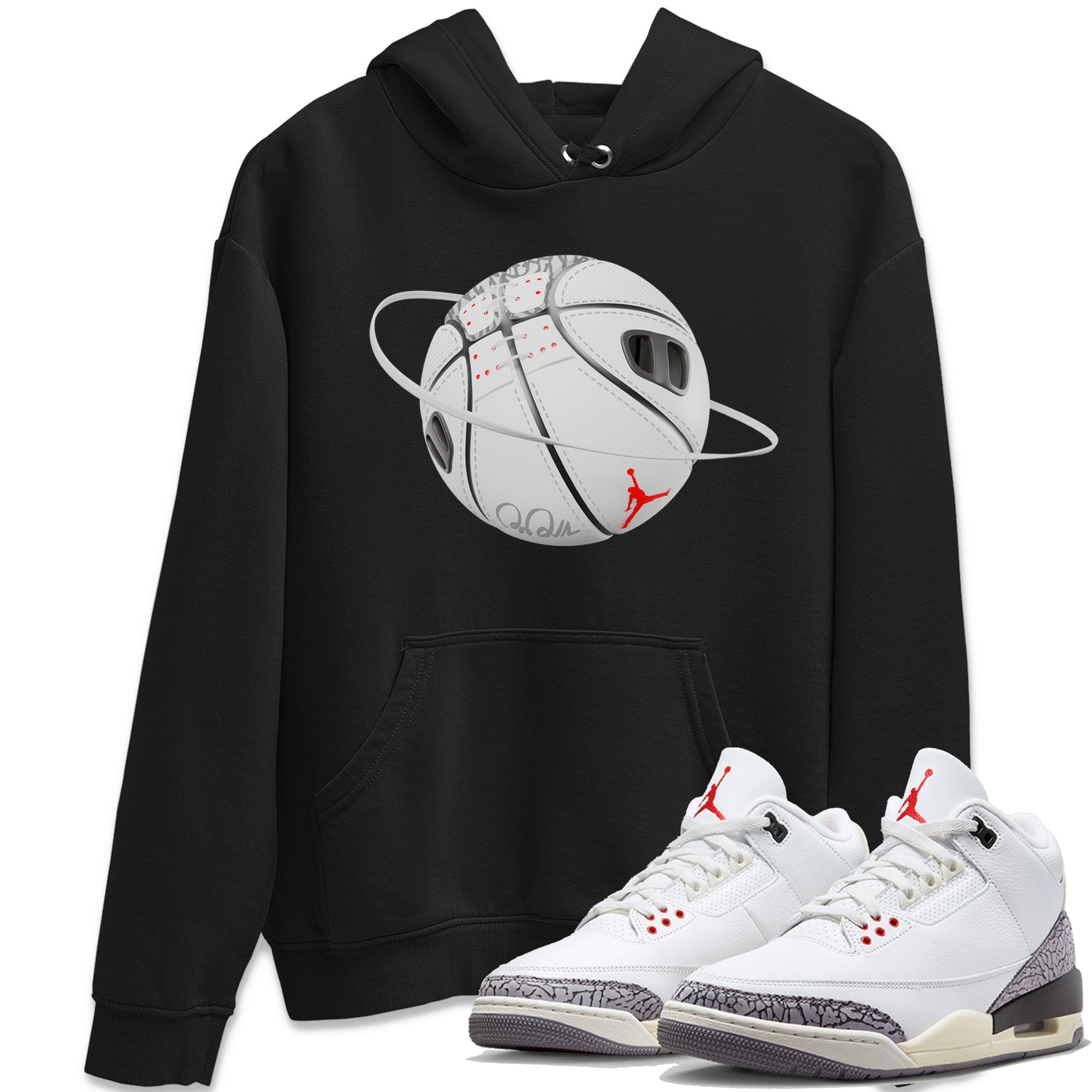 Air Jordan 3 White Cement Sneaker Match Tees Basketball Planet Sneaker Tees AJ3 White Cement Sneaker Release Tees Unisex Shirts Black 1
