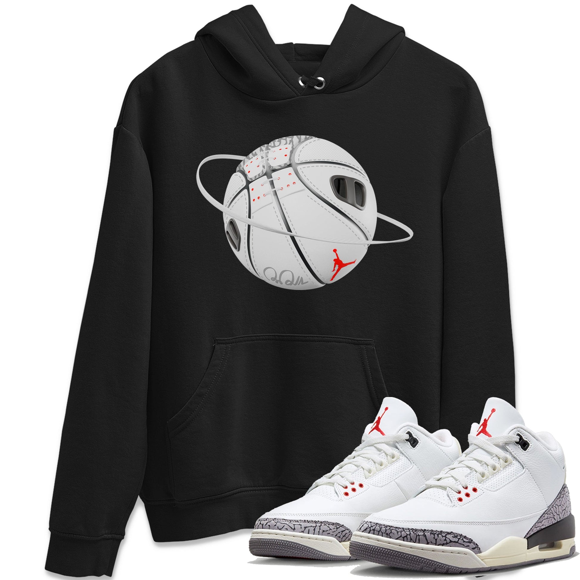Air Jordan 3 White Cement Sneaker Match Tees Basketball Planet Sneaker Tees AJ3 White Cement Sneaker Release Tees Unisex Shirts Black 1