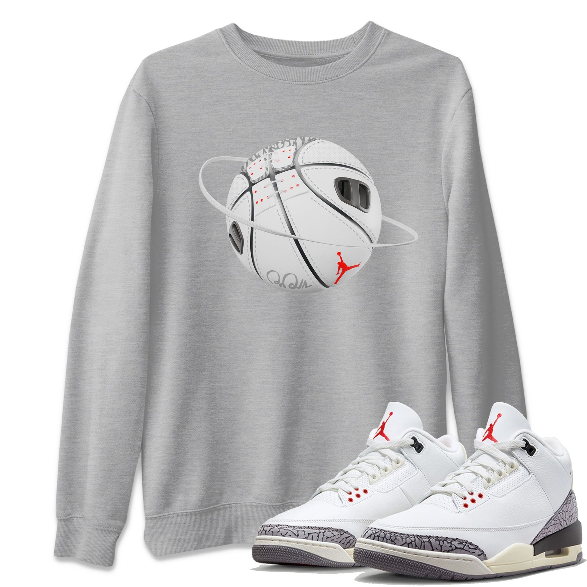 Air Jordan 3 White Cement Sneaker Match Tees Basketball Planet Sneaker Tees AJ3 White Cement Sneaker Release Tees Unisex Shirts Heather Grey 1