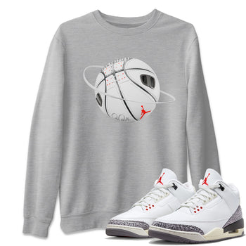 Air Jordan 3 White Cement Sneaker Match Tees Basketball Planet Sneaker Tees AJ3 White Cement Sneaker Release Tees Unisex Shirts Heather Grey 1