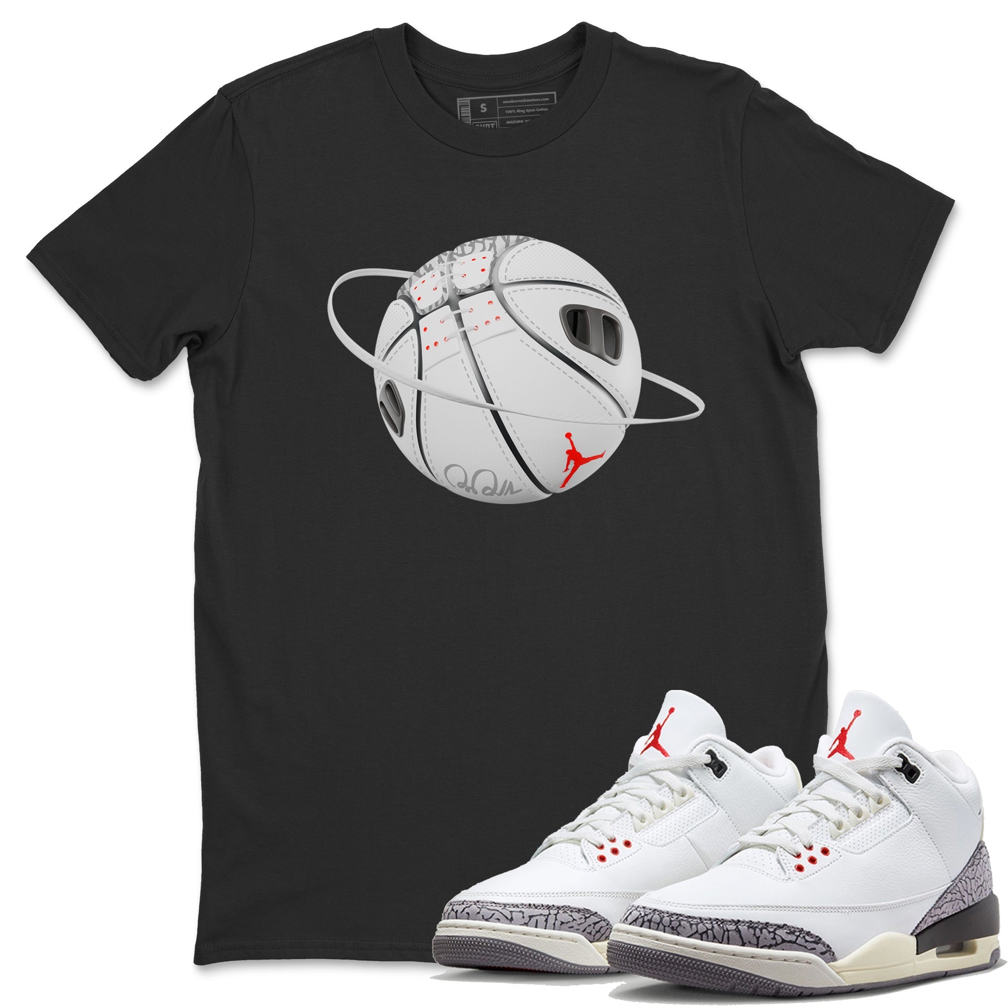 Air Jordan 3 White Cement Sneaker Match Tees Basketball Planet Sneaker Tees AJ3 White Cement Sneaker Release Tees Unisex Shirts Black 1