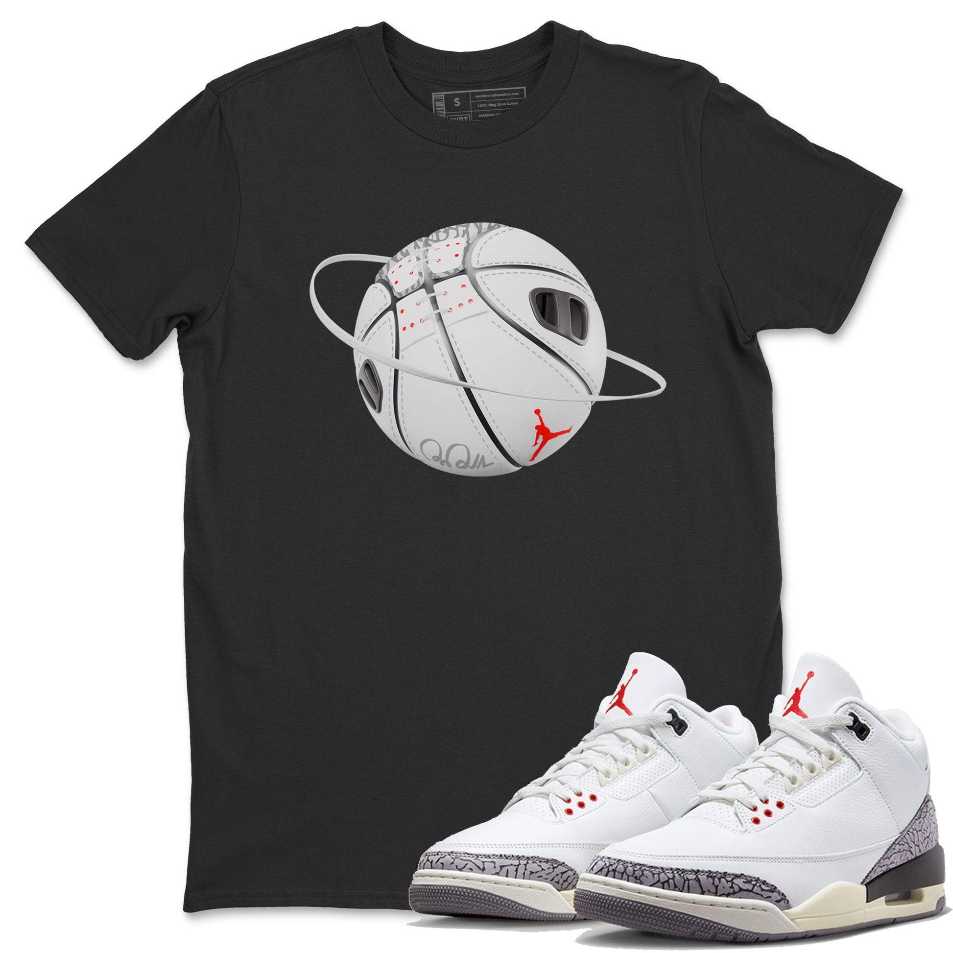Air Jordan 3 White Cement Sneaker Match Tees Basketball Planet Sneaker Tees AJ3 White Cement Sneaker Release Tees Unisex Shirts Black 1