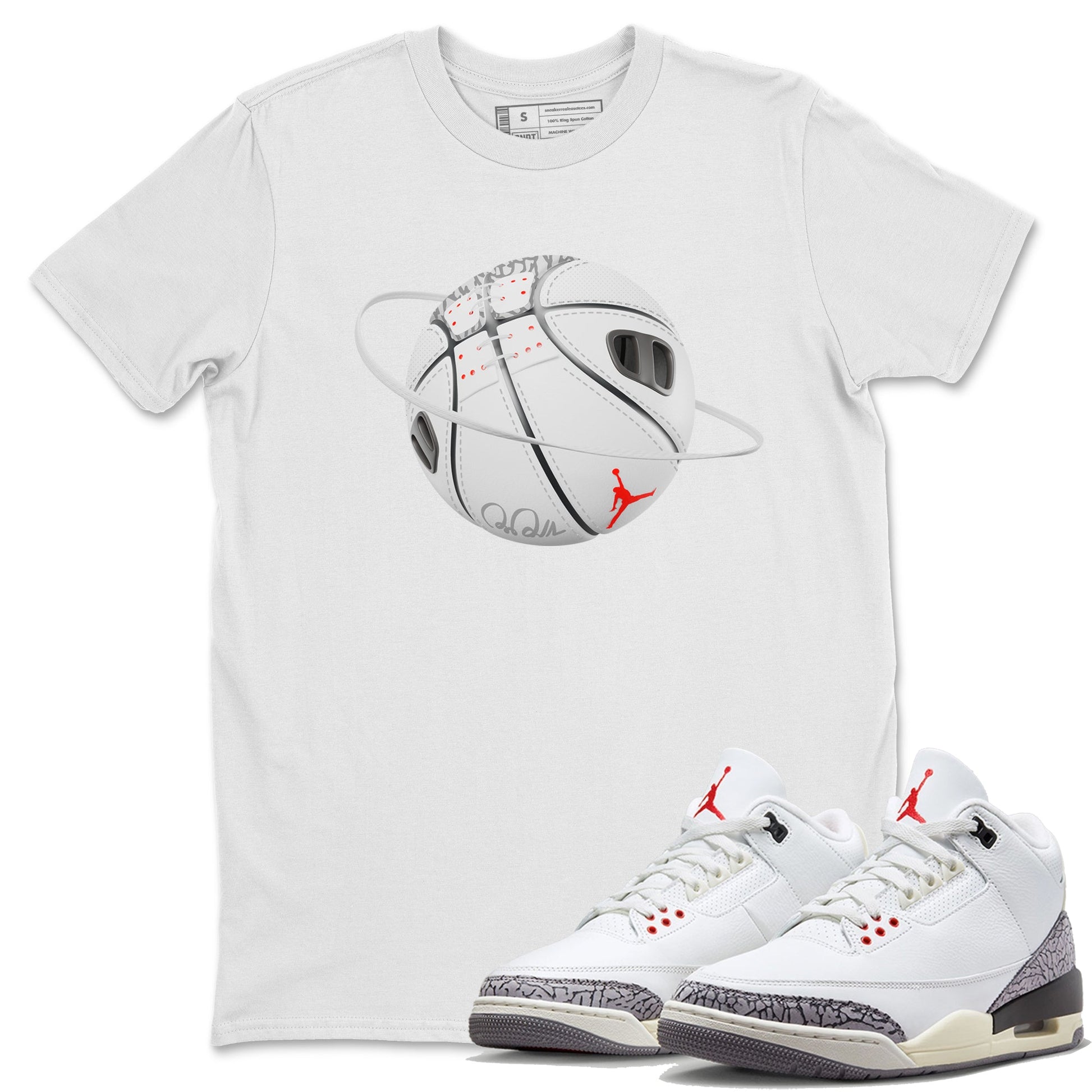 Air Jordan 3 White Cement Sneaker Match Tees Basketball Planet Sneaker Tees AJ3 White Cement Sneaker Release Tees Unisex Shirts White 1