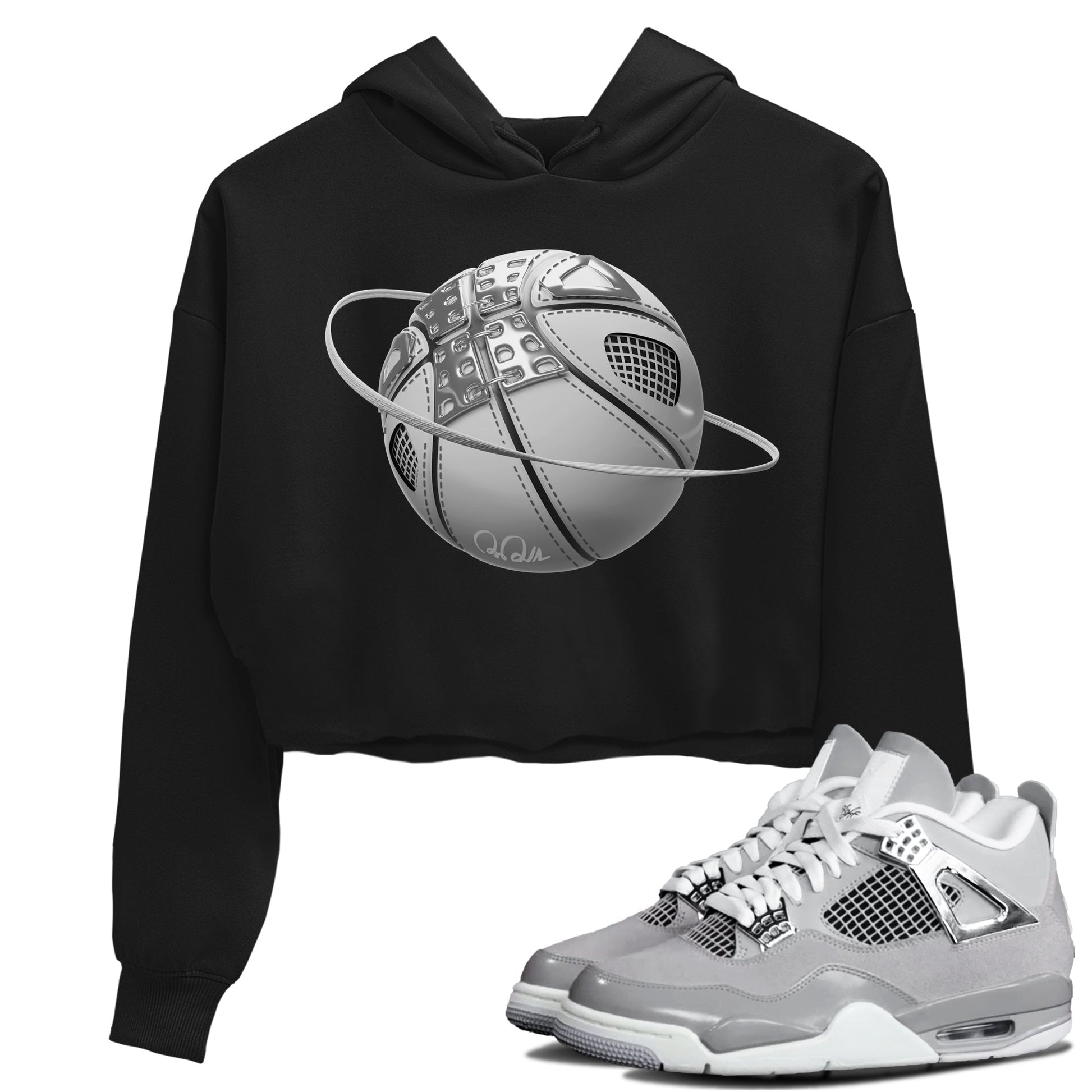 Air Jordan 4 Light Iron Ore shirt to match jordans Basketball Planet sneaker tees AJ4 Frozen Moments SNRT Sneaker Release Tees Black 1 Crop T-Shirt