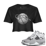 Air Jordan 4 Light Iron Ore shirt to match jordans Basketball Planet sneaker tees AJ4 Frozen Moments SNRT Sneaker Release Tees Black 1 Crop T-Shirt