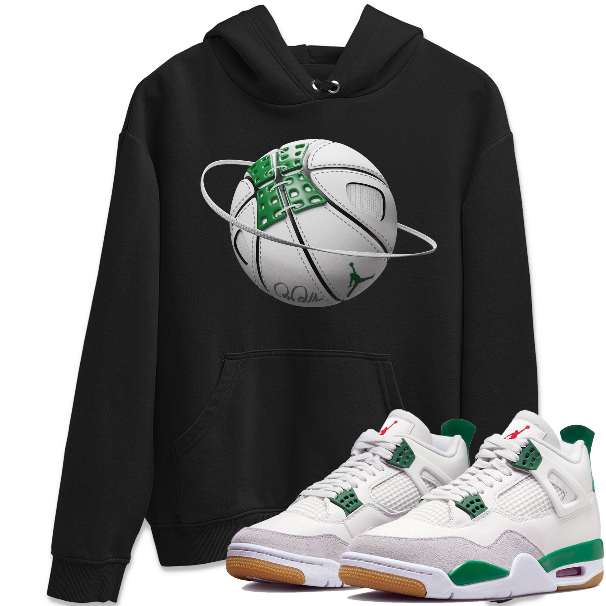 Air Jordan 4 Pine Green Sneaker Match Tees Basketball Planet Sneaker Tees AJ4 Pine Green Sneaker Release Tees Unisex Shirts Black 1