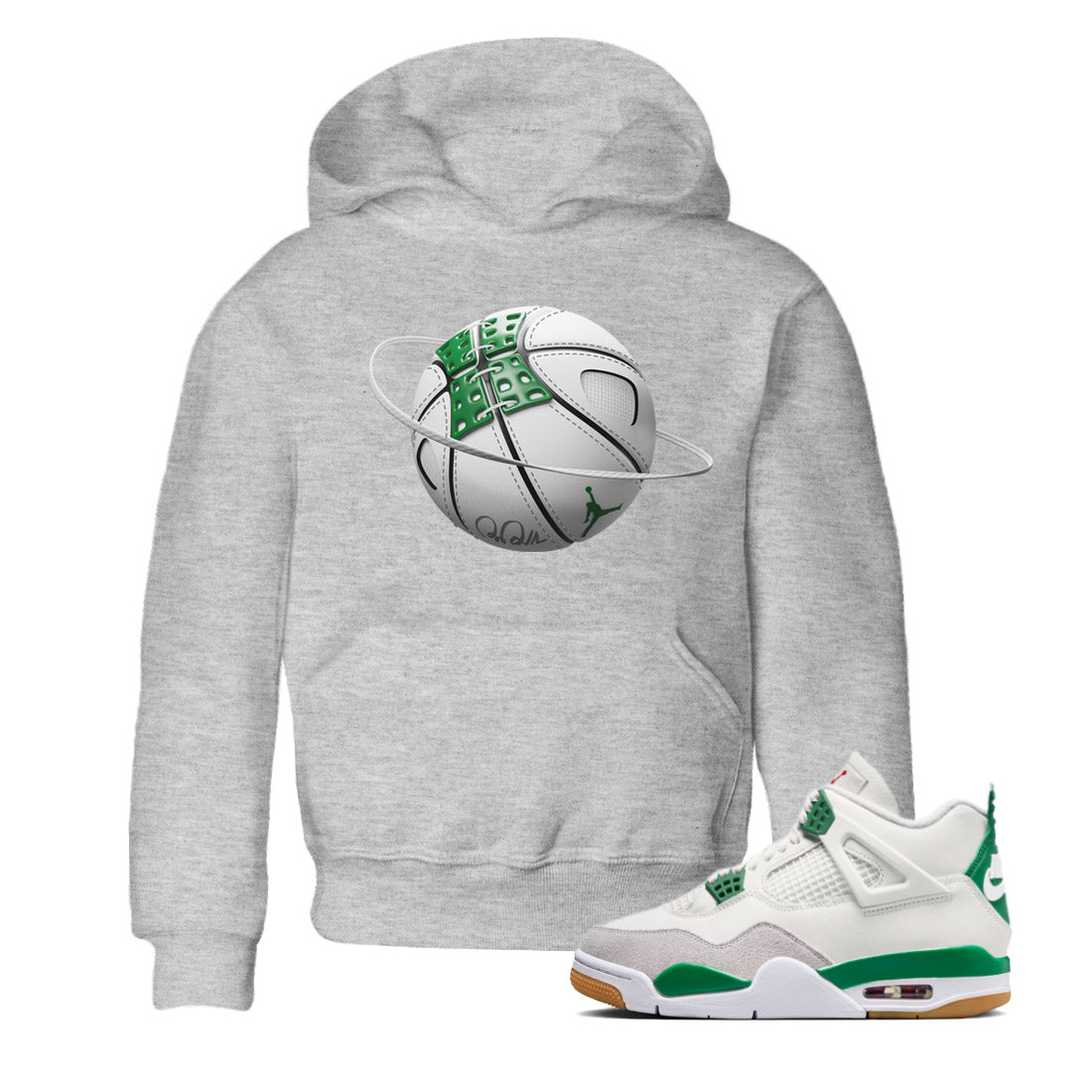 Jordan 4 Pine Green SB Sneaker Match Tees Basketball Planet Sneaker Tees AJ4 Pine Green SB Sneaker Tees Sneaker Release Shirts Kids Shirts Heather Grey 1