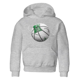 Air Jordan 4 Pine Green Sneaker Match Tees Basketball Planet Sneaker Tees AJ4 Pine Green Sneaker Release Tees Kids Shirts Heather Grey 2
