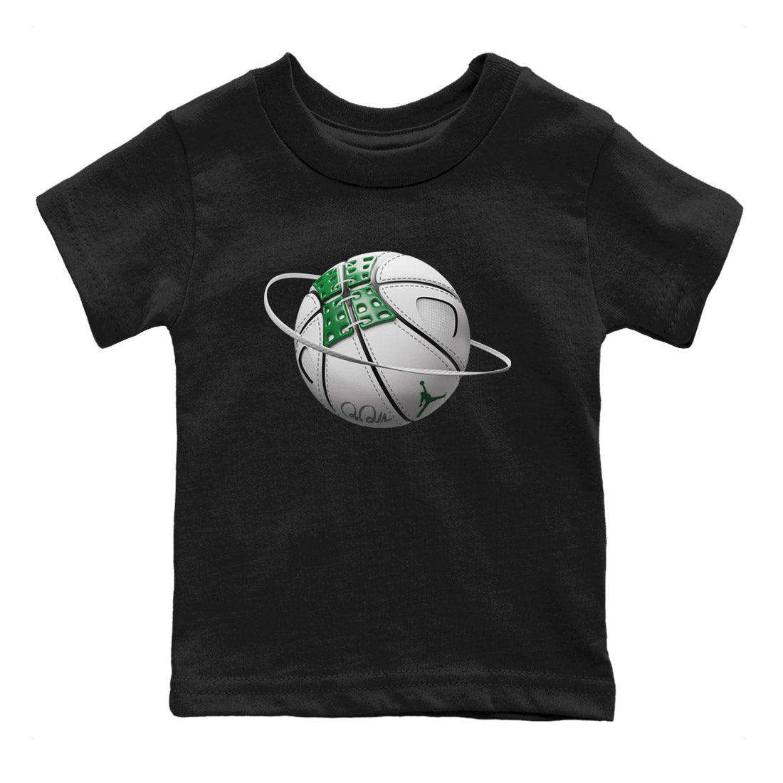 Air Jordan 4 Pine Green Sneaker Match Tees Basketball Planet Sneaker Tees AJ4 Pine Green Sneaker Release Tees Kids Shirts Black 2