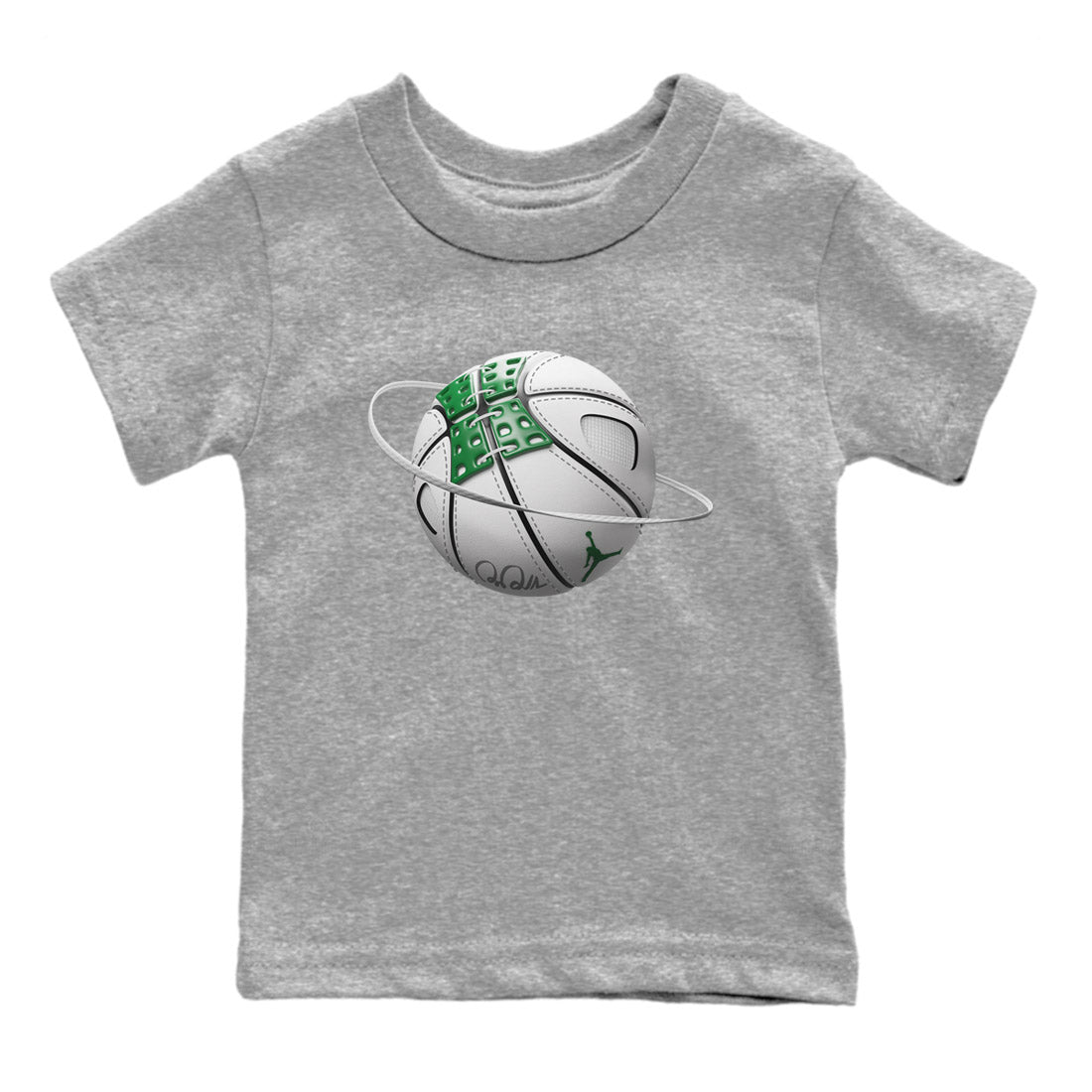 Air Jordan 4 Pine Green Sneaker Match Tees Basketball Planet Sneaker Tees AJ4 Pine Green Sneaker Release Tees Kids Shirts Heather Grey 2