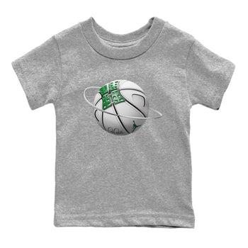 Air Jordan 4 Pine Green Sneaker Match Tees Basketball Planet Sneaker Tees AJ4 Pine Green Sneaker Release Tees Kids Shirts Heather Grey 2