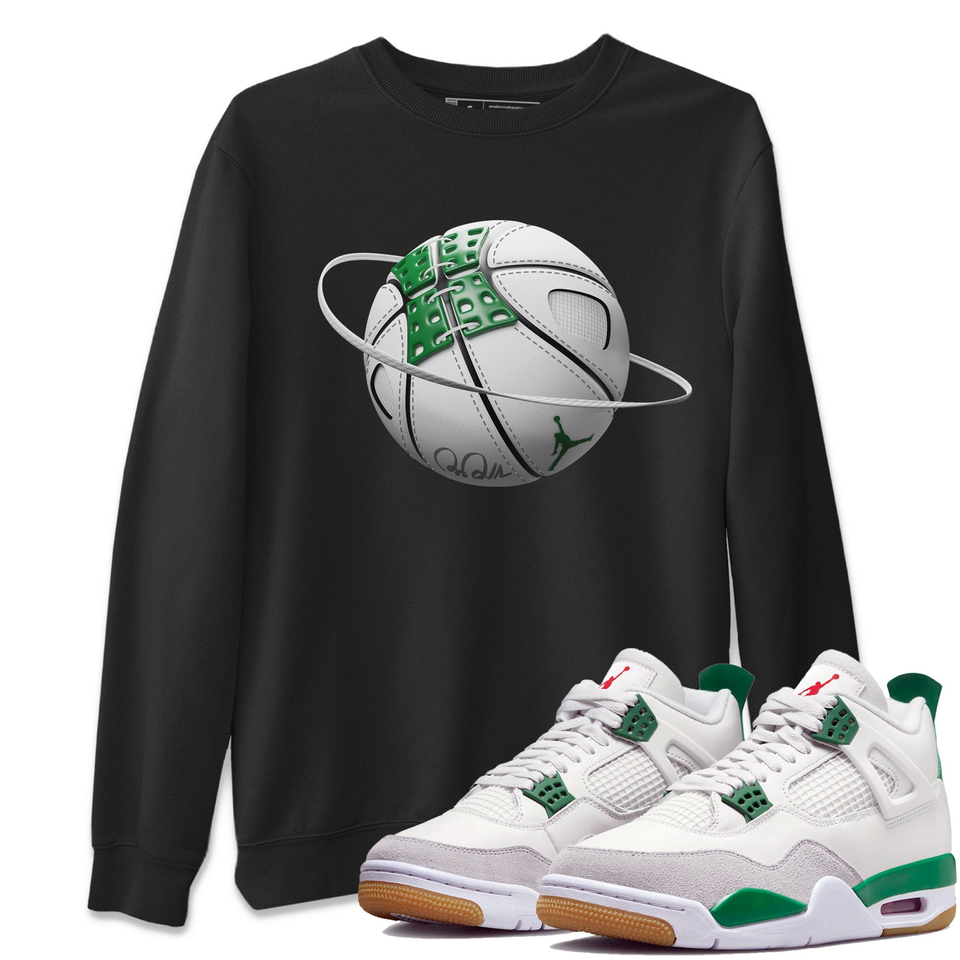 Air Jordan 4 Pine Green Sneaker Match Tees Basketball Planet Sneaker Tees AJ4 Pine Green Sneaker Release Tees Unisex Shirts Black 1