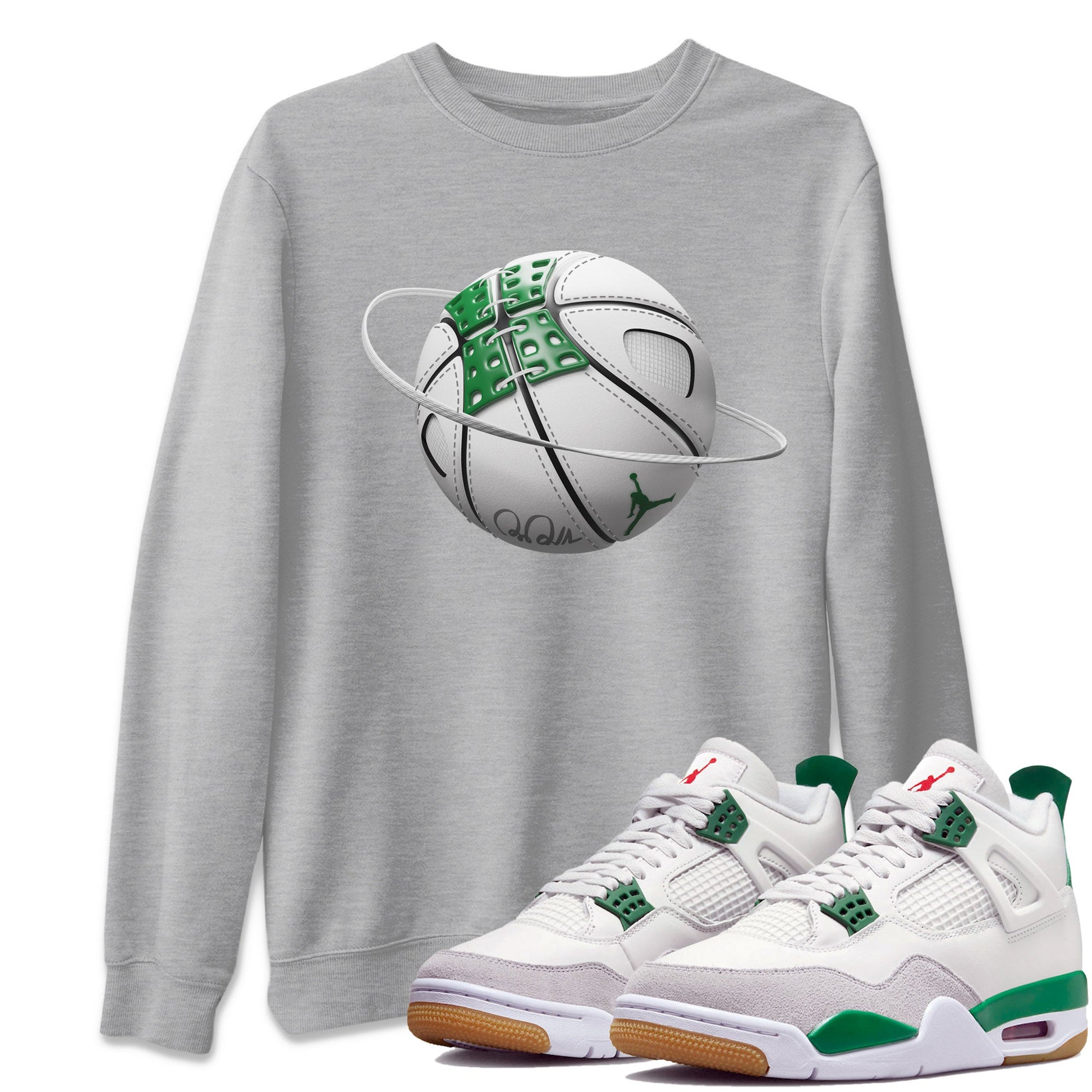 Air Jordan 4 Pine Green Sneaker Match Tees Basketball Planet Sneaker Tees AJ4 Pine Green Sneaker Release Tees Unisex Shirts Heather Grey 1