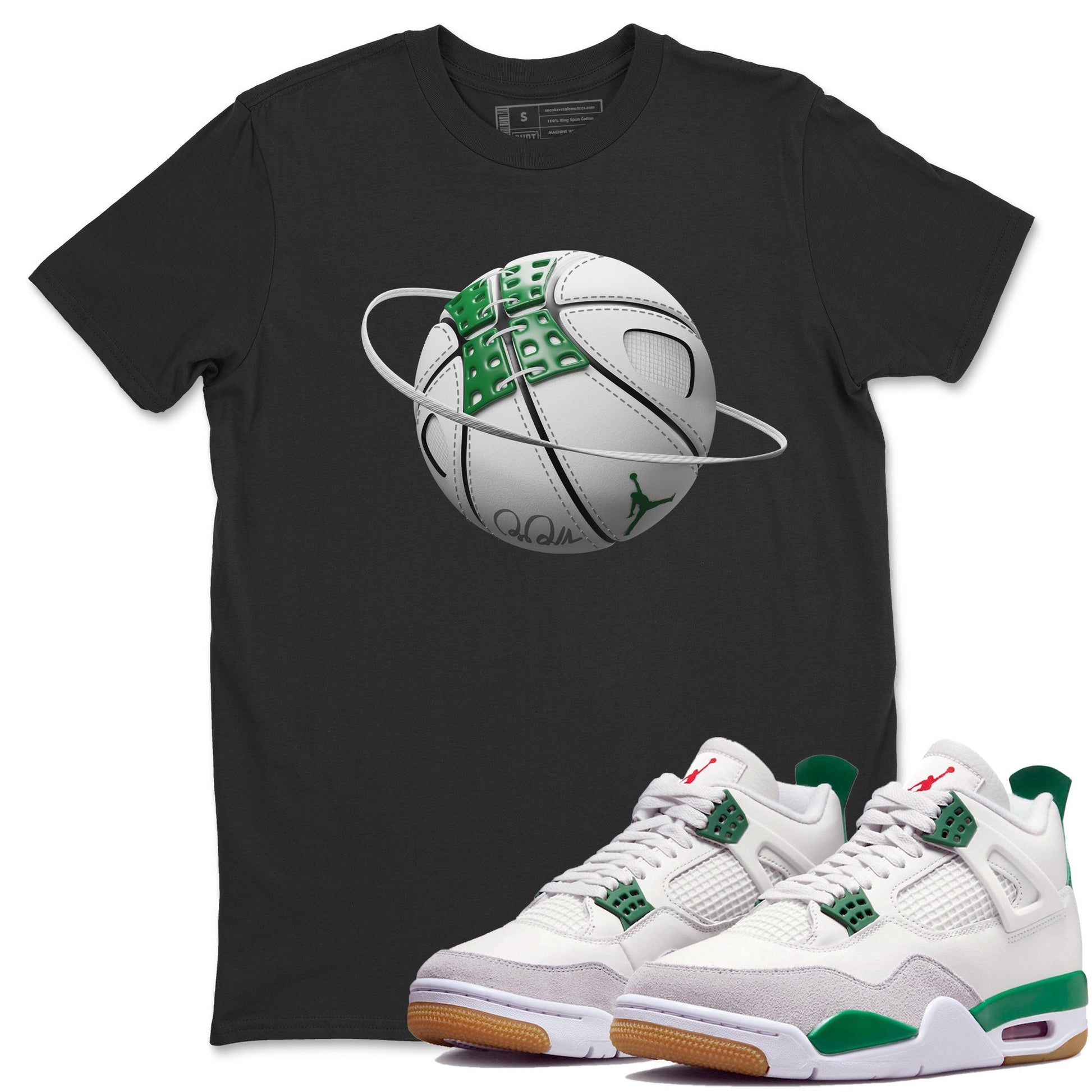 Air Jordan 4 Pine Green Sneaker Match Tees Basketball Planet Sneaker Tees AJ4 Pine Green Sneaker Release Tees Unisex Shirts Black 1