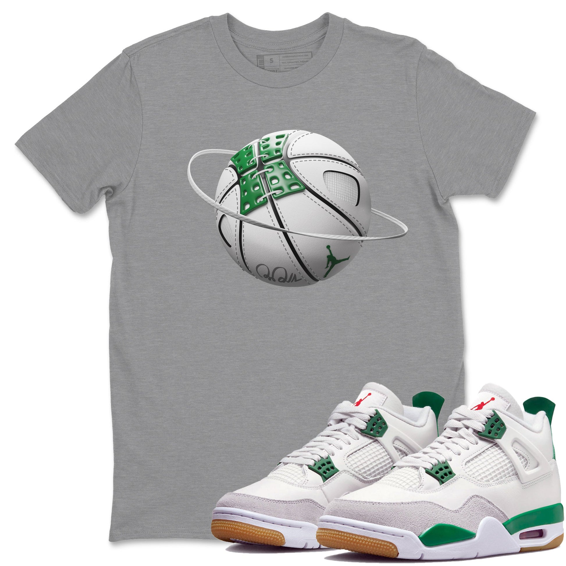 Air Jordan 4 Pine Green Basketball Planet Crew Neck Sneaker Tees AJ4 Pine Green Sneaker T-Shirts Size Chart