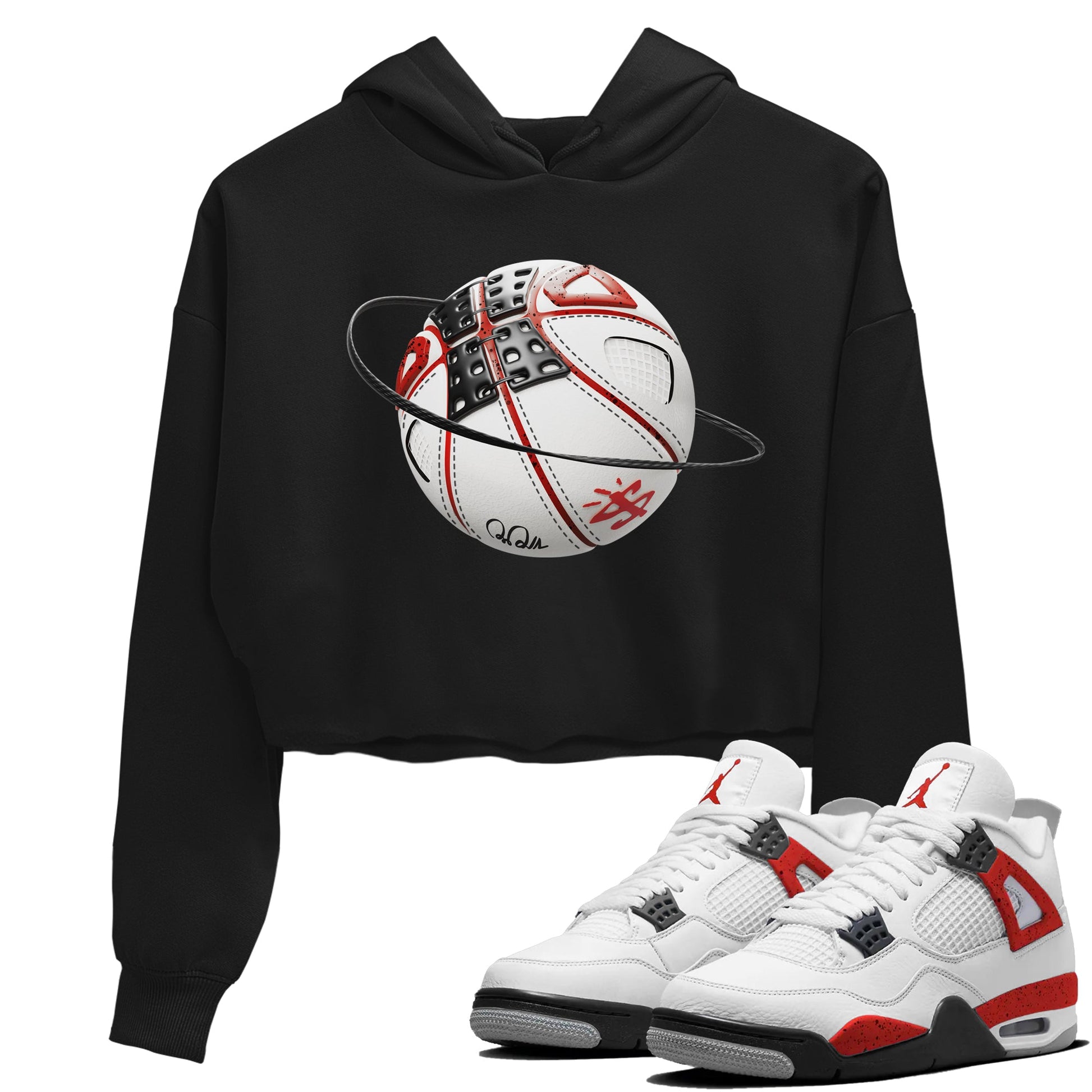 Air Jordan 4 Red Cement Sneaker Match Tees Basketball Planet Sneaker Tees AJ4 Retro OG Red Cement Sneaker Release Tees Women's Shirts Black 1