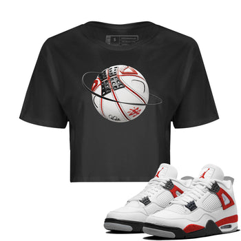 Air Jordan 4 Red Cement Sneaker Match Tees Basketball Planet Sneaker Tees AJ4 Retro OG Red Cement Sneaker Release Tees Women's Shirts Black 1