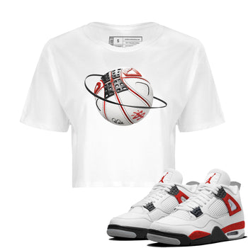 Air Jordan 4 Red Cement Sneaker Match Tees Basketball Planet Sneaker Tees AJ4 Retro OG Red Cement Sneaker Release Tees Women's Shirts White 1